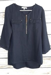 Company by Ellen Tracy navy linen top high-low
